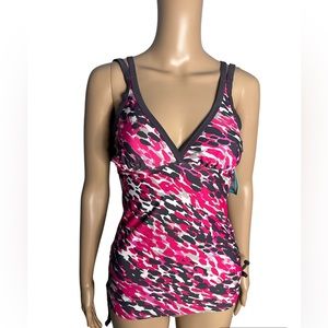 Free country pink gray camp print tankini top size M